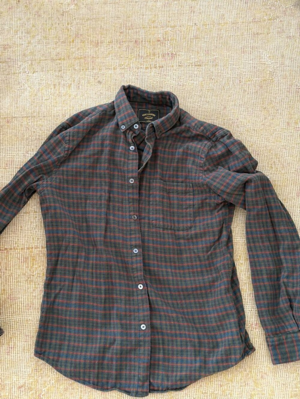 Portuguese Flannel Plaid Button Down Shirt - Green & Navy - Medium